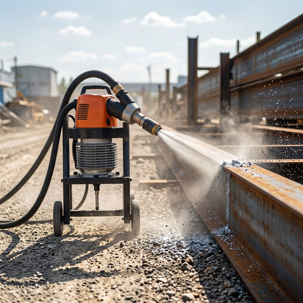 Mobile blasting equipment on job site